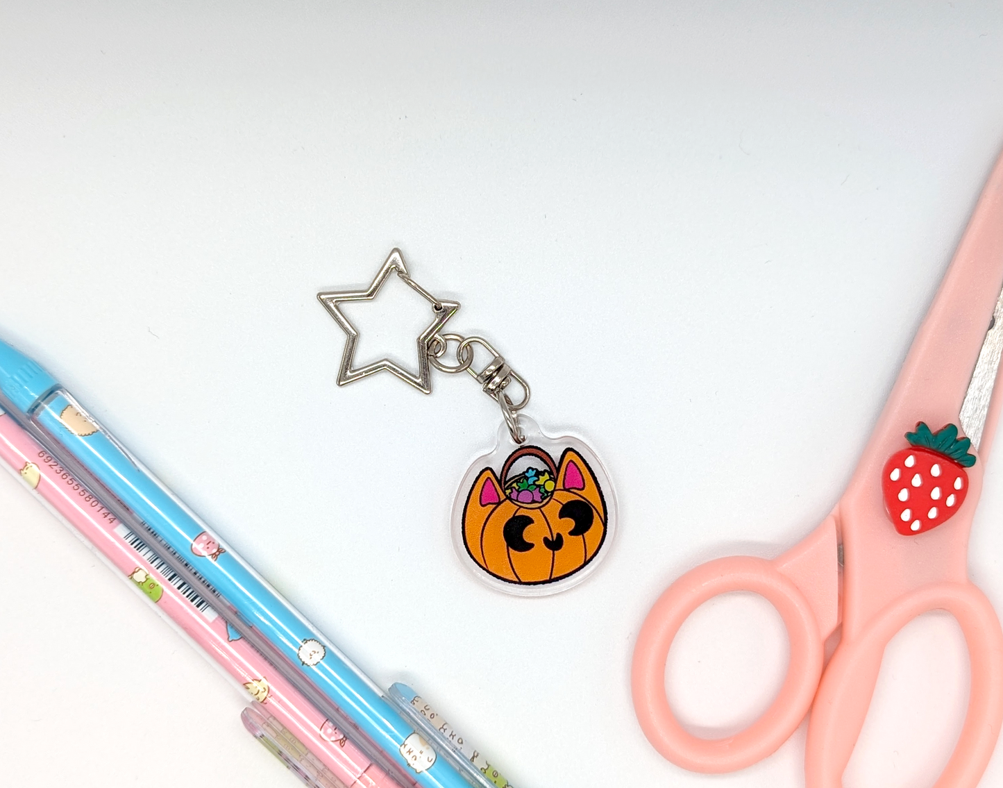 Pumpkin Cat Candy Bucket Acrylic Keychain