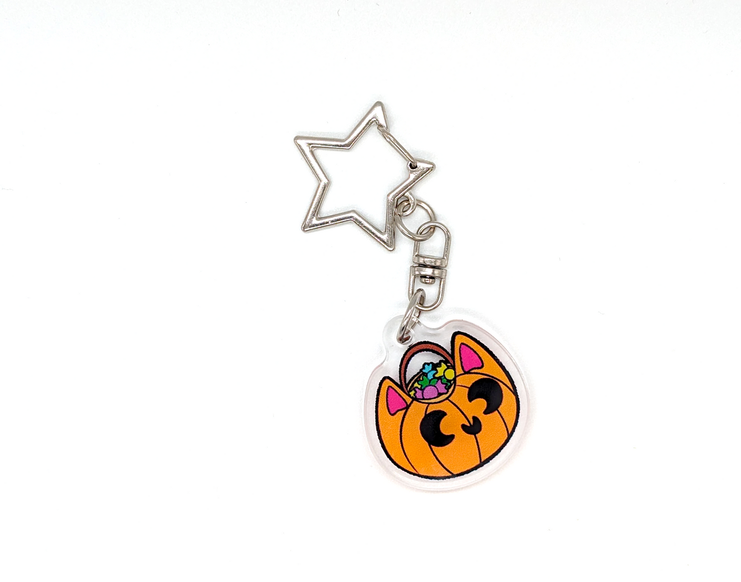 Pumpkin Cat Candy Bucket Acrylic Keychain