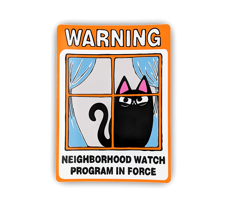 Neighborhood Watch Cat window cling with judgy black cat. Funny gift for cat lovers!