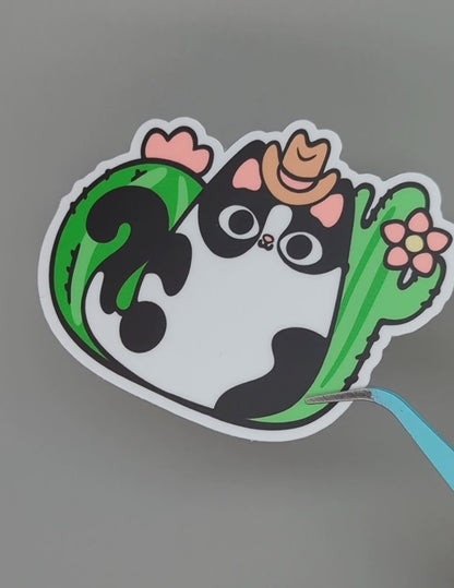Cow Cat in Cowboy Hat Vinyl Waterproof Diecut Sticker 3"