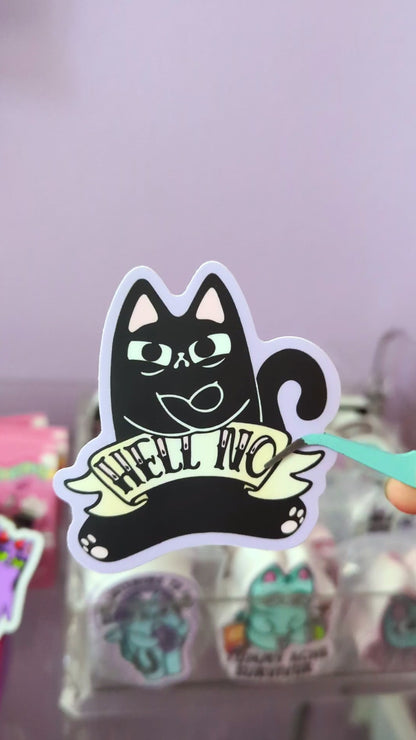 Hell No Judgy Cat Sticker Heavy Duty Vinyl 3"