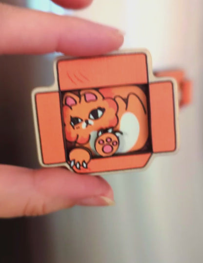 Orange Cat in Cardboard Box 3D Wooden Magnet