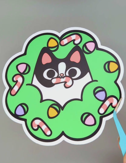 JUMBO Christmas Cat Sticker Set (Two 4" Stickers)