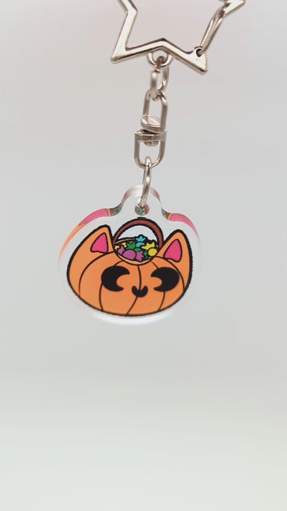 Pumpkin Cat Candy Bucket Acrylic Keychain