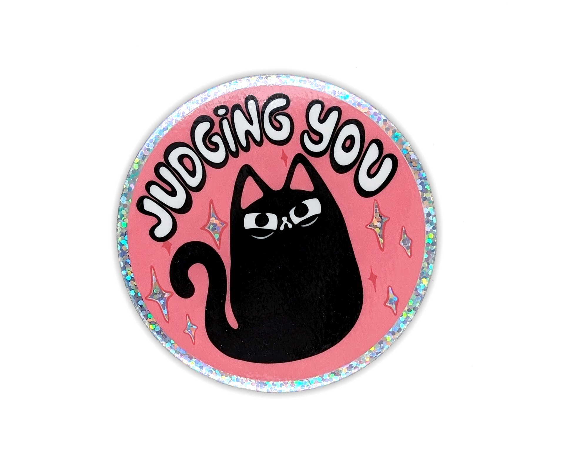 single black cat judging you sticker with stars